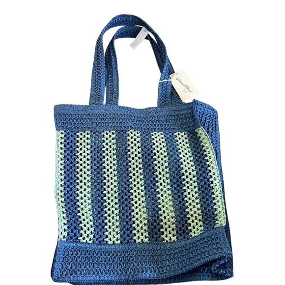 NWT Universal Thread Straw Tote Purse Yellow and Blue - Picture 1 of 10